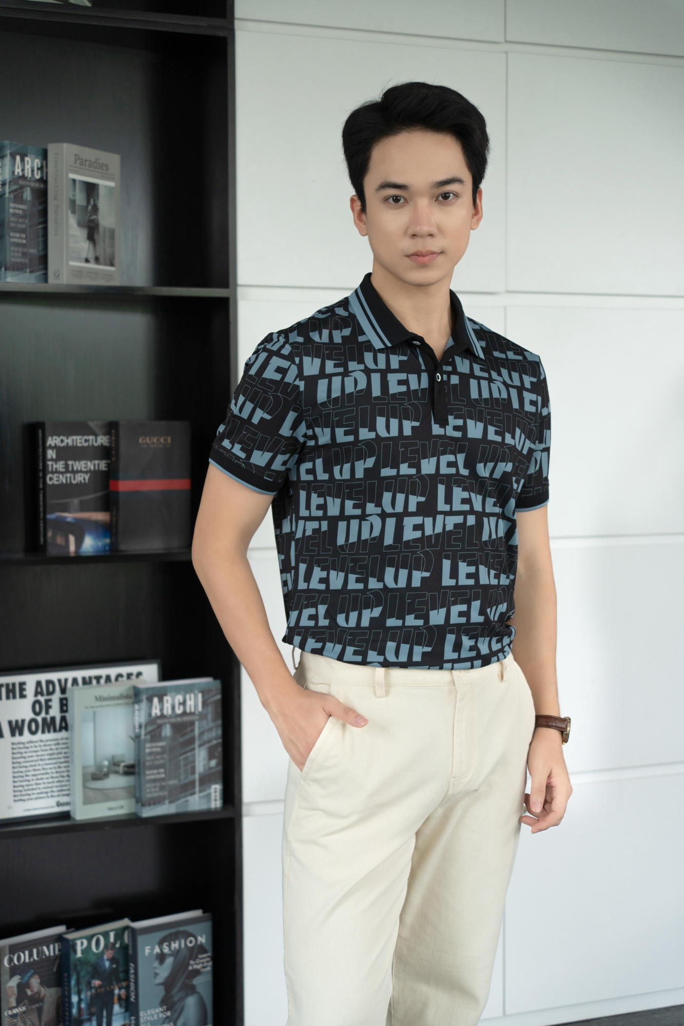 Ảnh của Áo polo nam Maverick ngắn tay hoạ tiết Level up - 243PLS22032